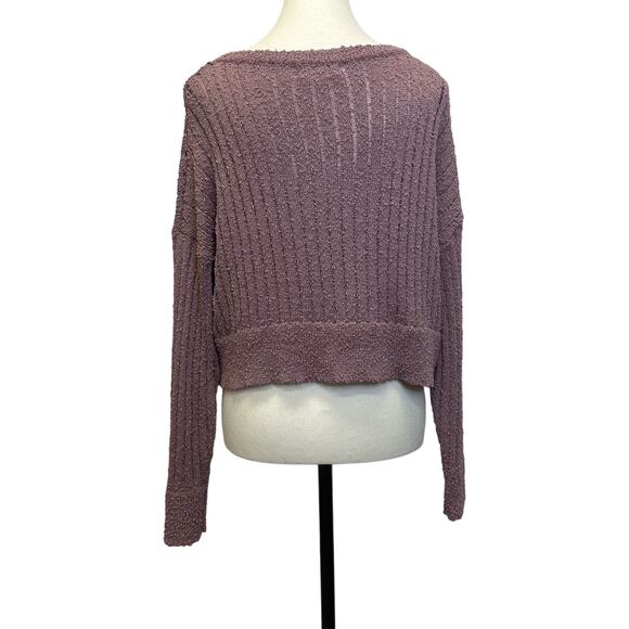 Altar’d State Mauve Ribbed Knit Cropped Sweater -  Textured Pullover - Size XS - Picture 3 of 8